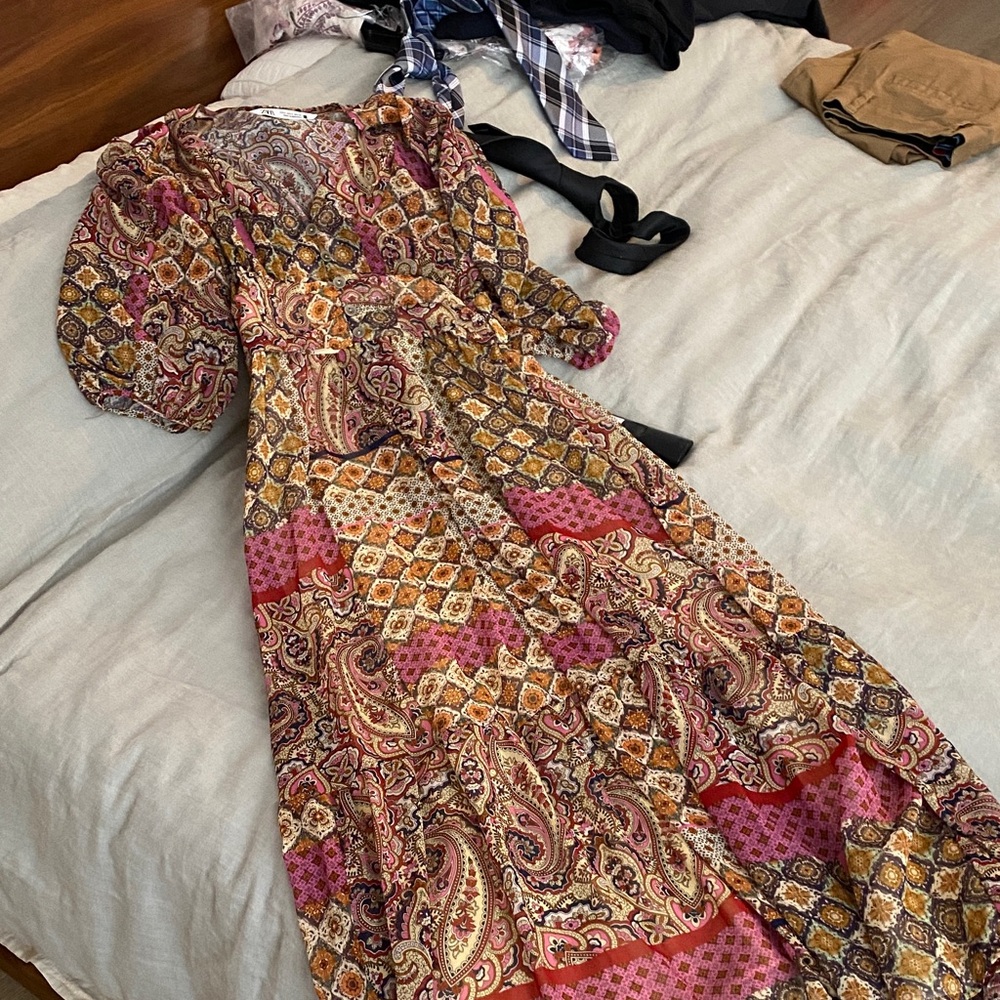 Zara Paisley & Geometric Maxi Dress in Pink, Mustard & Brown
